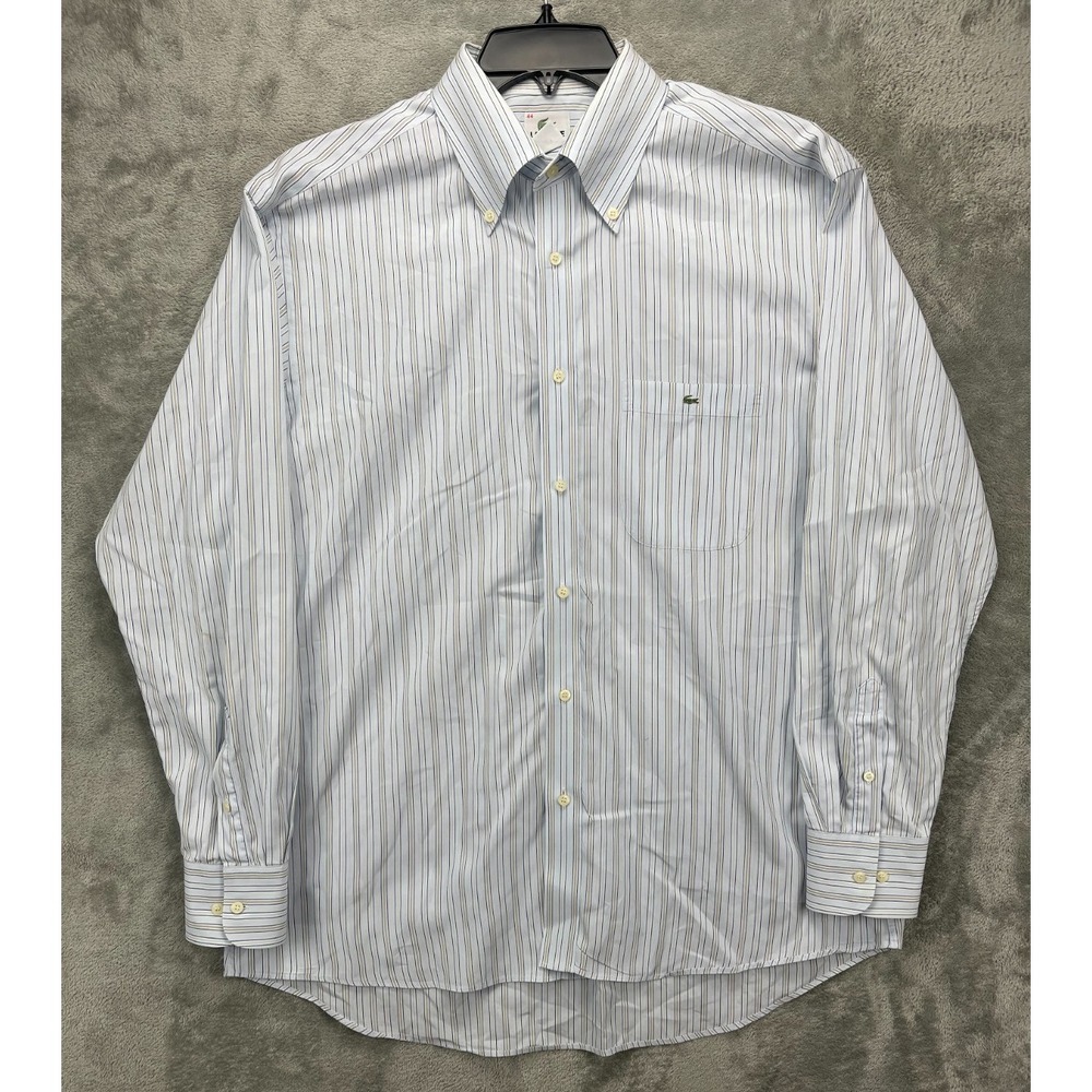 VTG Lacoste‎ IZOD Men's Shirt 44 Light Blue Striped Long Sleeve Button Up